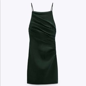 ZARA Draped Linen Mini Dress — Size XS, Green